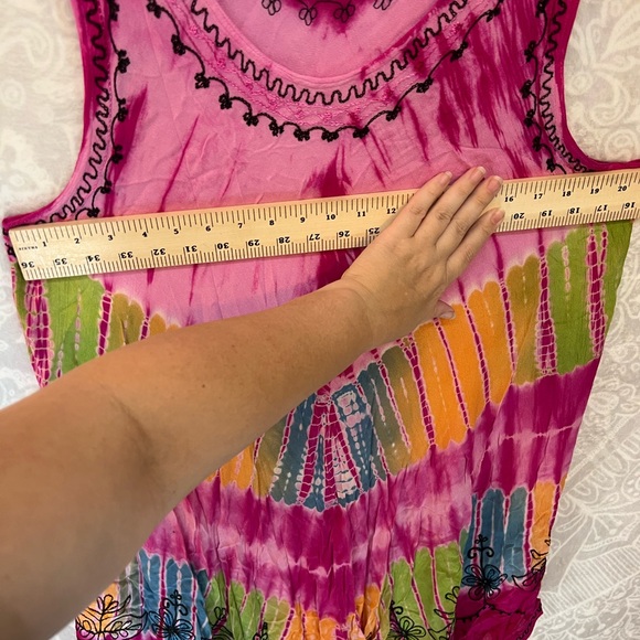 ONE SIZE FITS ALL BOHO DRESSS S M L XL HOT PINK TIE DYE EMBROIDERY BEACH SWIM - Picture 10 of 12